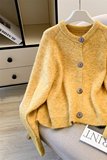 韩系温柔高级感慵懒宽松大圆扣短款毛衣开衫外套秋冬上衣女，女装针织衫/毛衣，衣嘉衣服饰