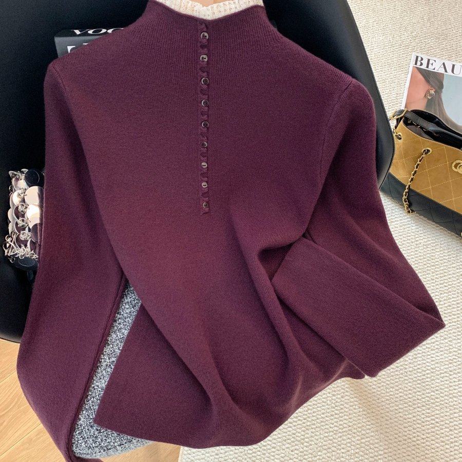 半高领针织打底衫女秋冬新款设计感气质显瘦长袖内搭上衣毛衣，女装针织衫/毛衣，衣嘉衣服饰