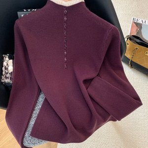 半高领针织打底衫女秋冬新款设计感气质显瘦长袖内搭上衣毛衣，女装针织衫/毛衣，衣嘉衣服饰