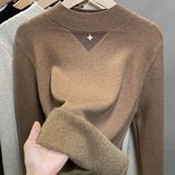 一体绒半高领毛衣女加绒加厚打底衫2025秋冬新款针织衫内搭上衣潮，女装针织衫/毛衣，衣嘉衣服饰