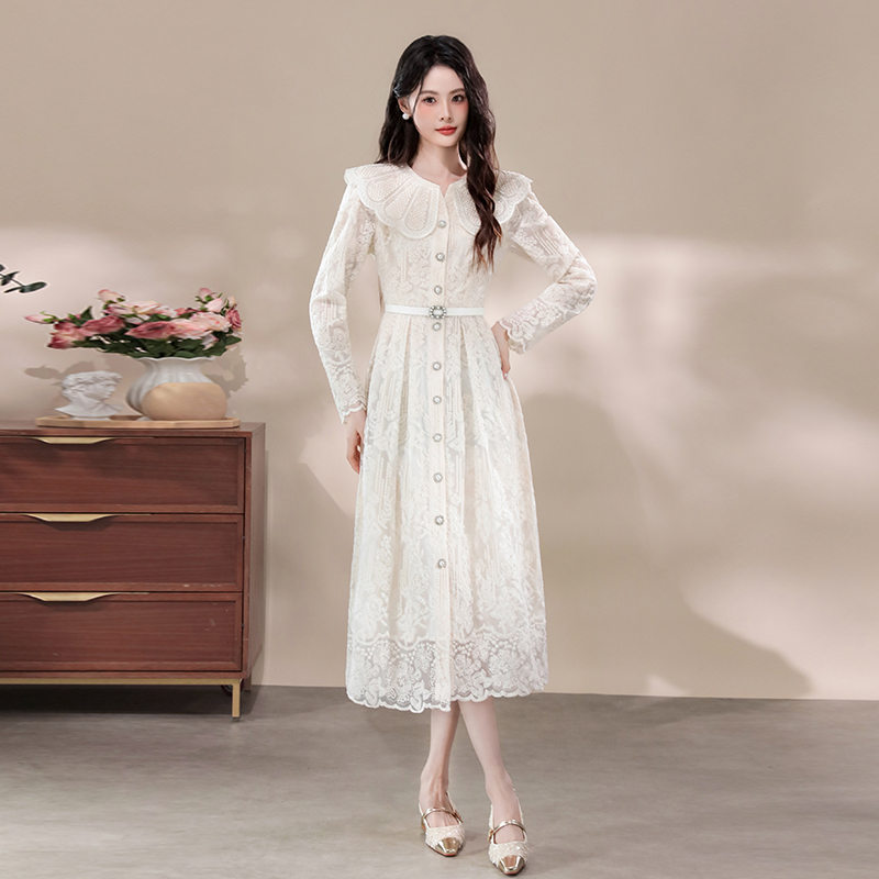 十三行品质高级感重工镶钻娃娃领排扣收腰蕾丝刺绣连衣裙7132,女装连衣裙,衣嘉衣服饰 十三行品质高级感重工镶钻娃娃领排扣收腰蕾丝刺绣连衣裙7132,女装连衣裙,衣嘉衣服饰