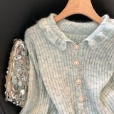 ~韩系木耳边领长袖针织开衫女秋冬季新款超火穿搭显瘦上衣，女装针织衫/毛衣，衣嘉衣服饰