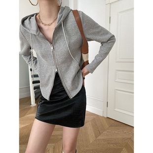 SN2094 外套2025秋冬季 司南法式 掐腰剪裁巨显瘦双拉链连帽卫衣修身