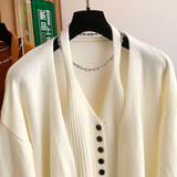 韩系设计感气质针织保暖开衫+排扣挂脖针织背心两件套女2025冬款，女装针织衫/毛衣，衣嘉衣服饰