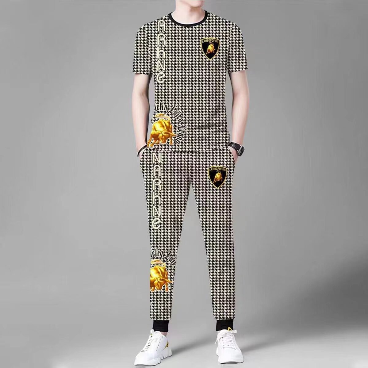 SUMMER THIN SPORTS TROUSER SET MENS TRENDY BRAND LOOSE FASHION WORKWEAR CLASSIC CHECKER MENS CASUAL TWO-PIECE SET