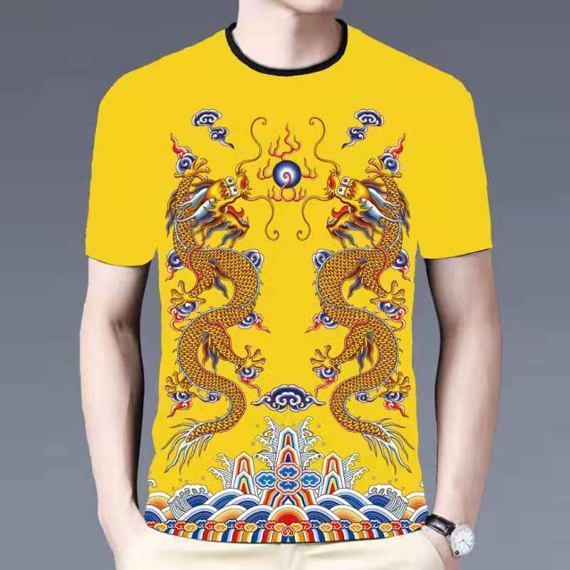 民族风国潮龙青年3D印花短袖t恤