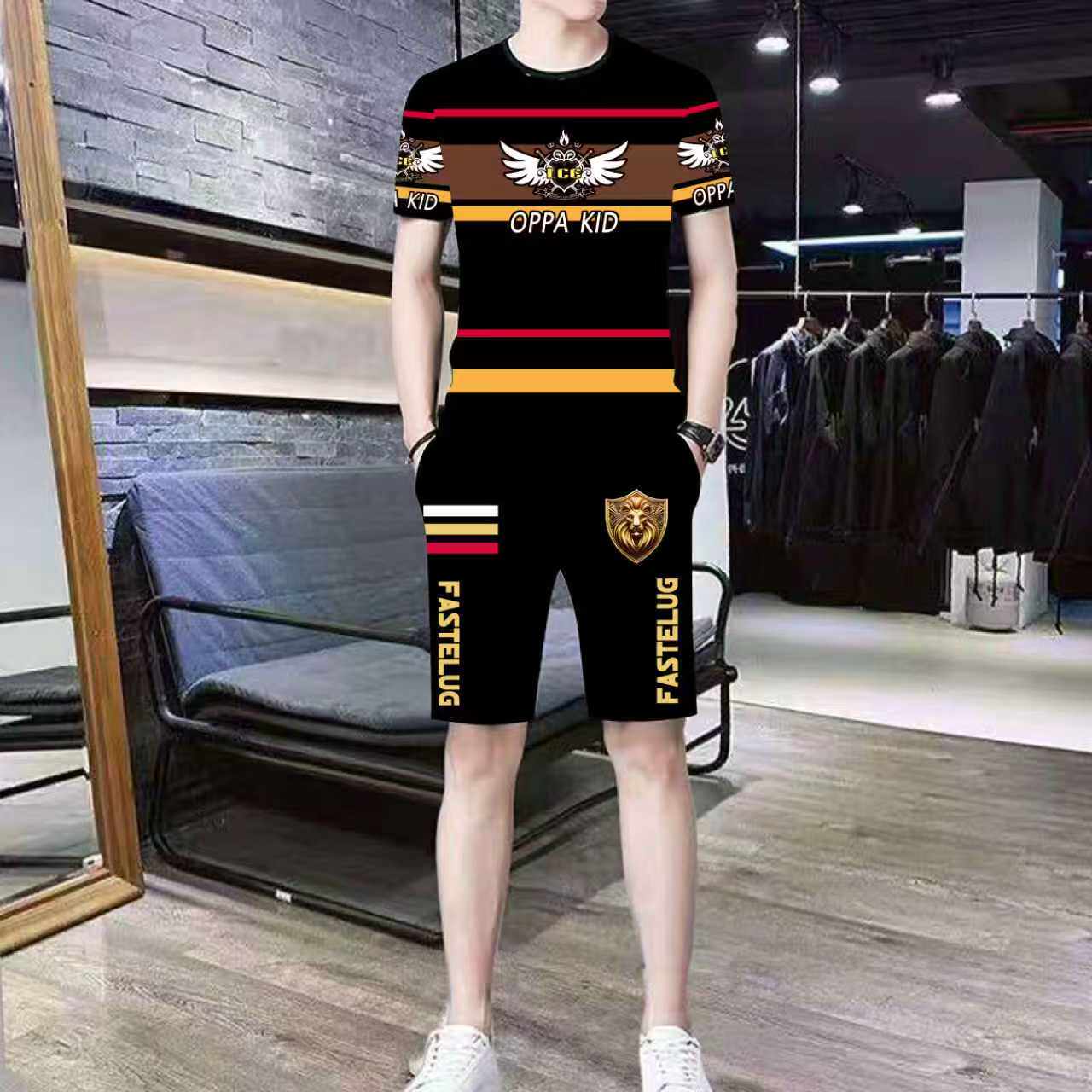 2026男士夏季新款休闲运动套装潮流时尚百搭短袖短裤两件套潮