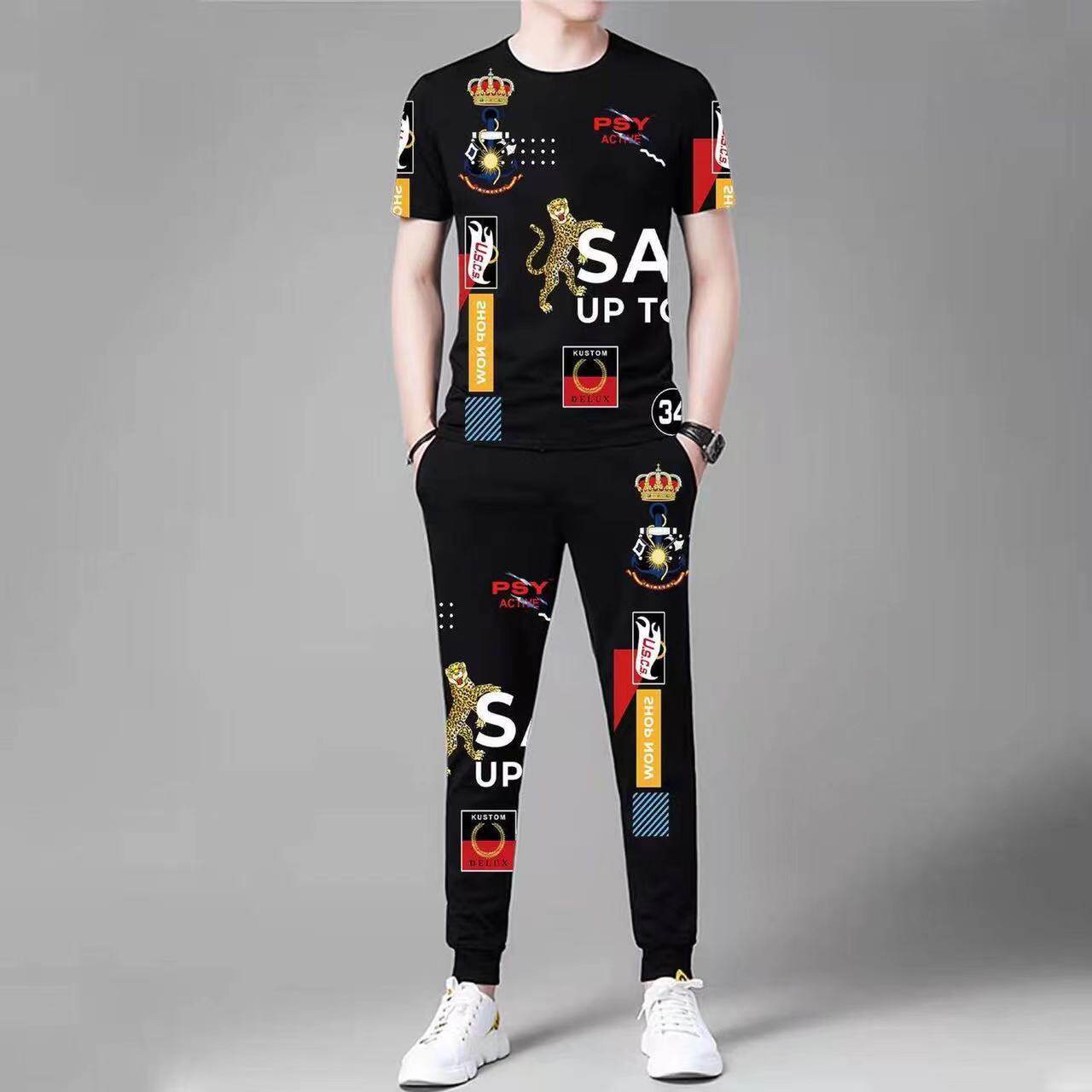 SUMMER THIN SPORTS TROUSER SET MENS TRENDY BRAND LOOSE FASHION WORKWEAR CLASSIC CHECKER MENS CASUAL TWO-PIECE SET