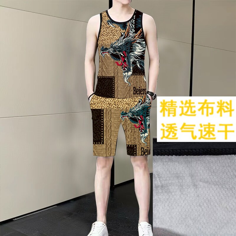2026年夏季新款透气速干男士背心短裤套装潮流帅气休闲运动服夏装
