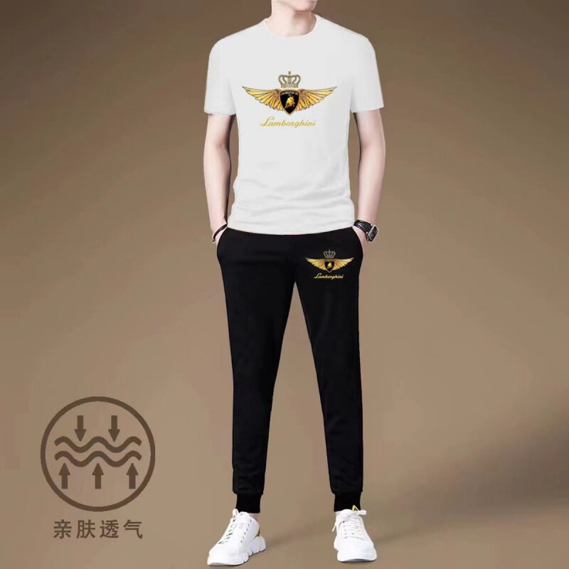 男士九分裤一整套休闲短袖t恤