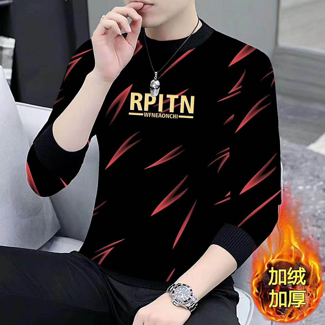 秋冬男士加绒保暖卫衣时尚休闲3D印花圆领上衣加厚长袖t恤条纹衫,男装,T恤,淘宝优惠券,粉丝福利购,淘宝优惠卷