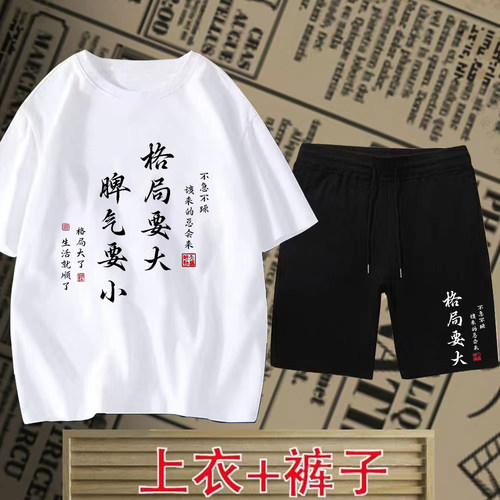 夏季新款男士中国风复古短袖短裤套装印花上衣t恤国潮半袖打底衫