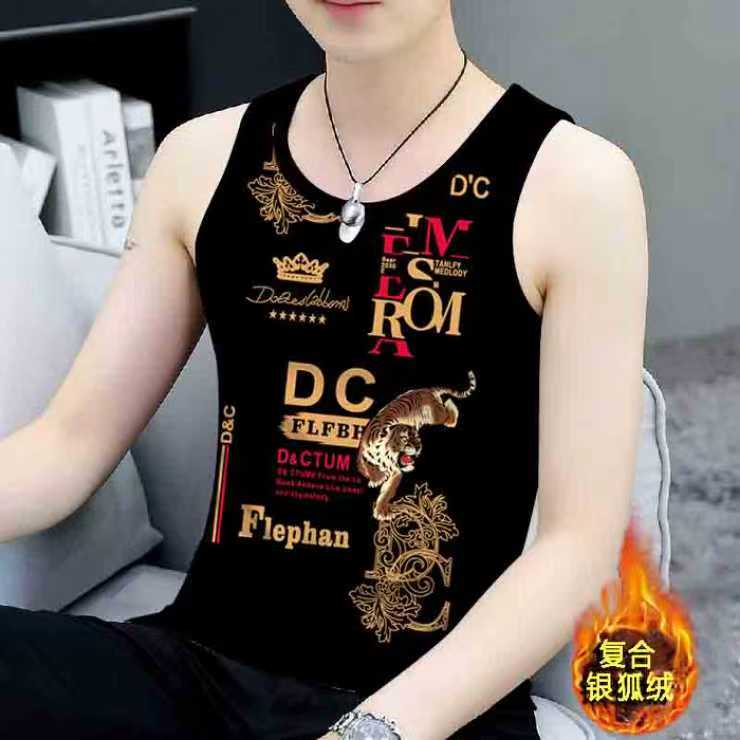 2026男士新款加绒背心秋冬季圆领保暖打底衫潮流帅气舒适内搭上衣