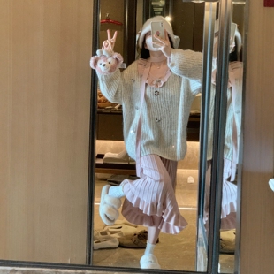 游小姿女装【幽兰拿铁】bling闪闪仙气泡泡袖毛衣慵懒秋冬宽松