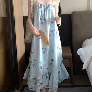 微甜 游小姿 甜美少女可爱多巴胺穿搭小个子珍珠吊带刺绣连衣裙
