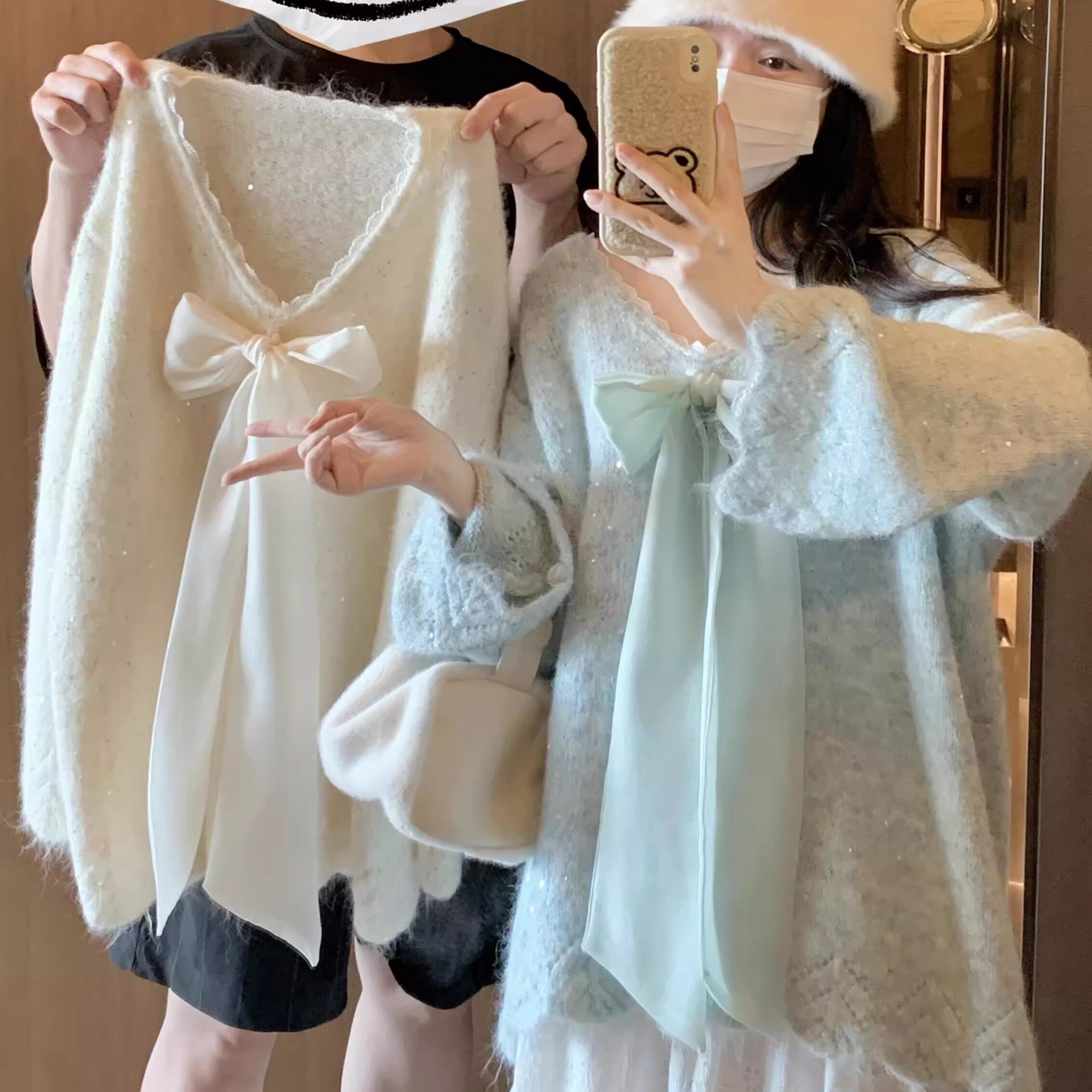 游小姿【甜呼呼】闪闪亮片蝴蝶结毛衣蕾丝裙温柔风甜美小仙女穿搭