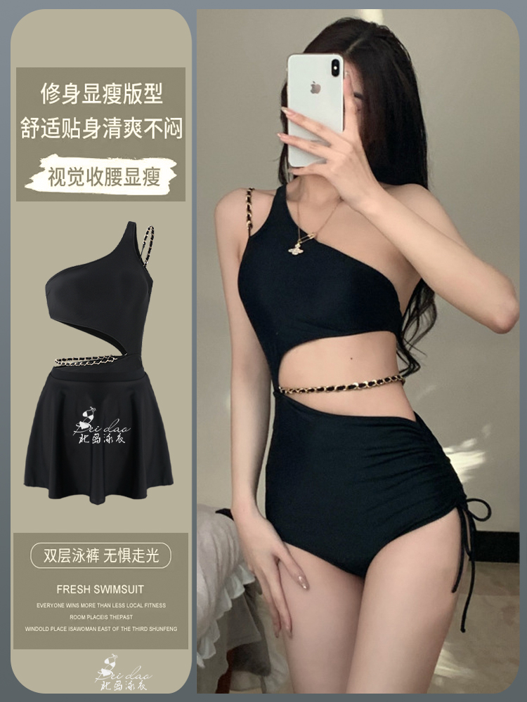 女性感夏季纯色无袖泳衣