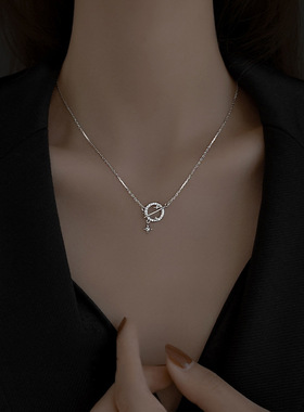 925纯银项链女秋冬星球新款潮锁骨链小众设计感百搭吊坠毛衣链