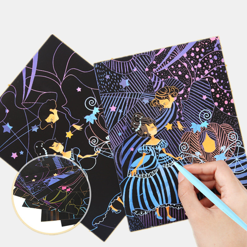 美乐童年儿童刮刮画小学生刮画纸幼儿园刮画童话女孩玩具 有图案