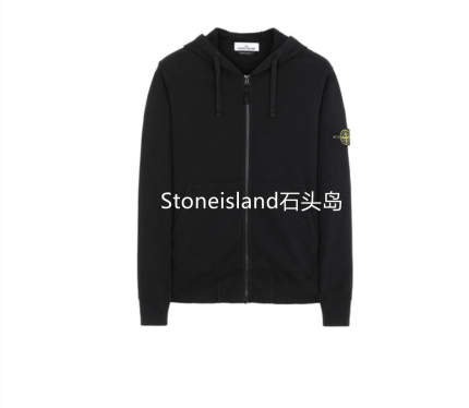 STONEISLAND袖标全拉链卫衣外套纯黑色男女款连帽春秋款