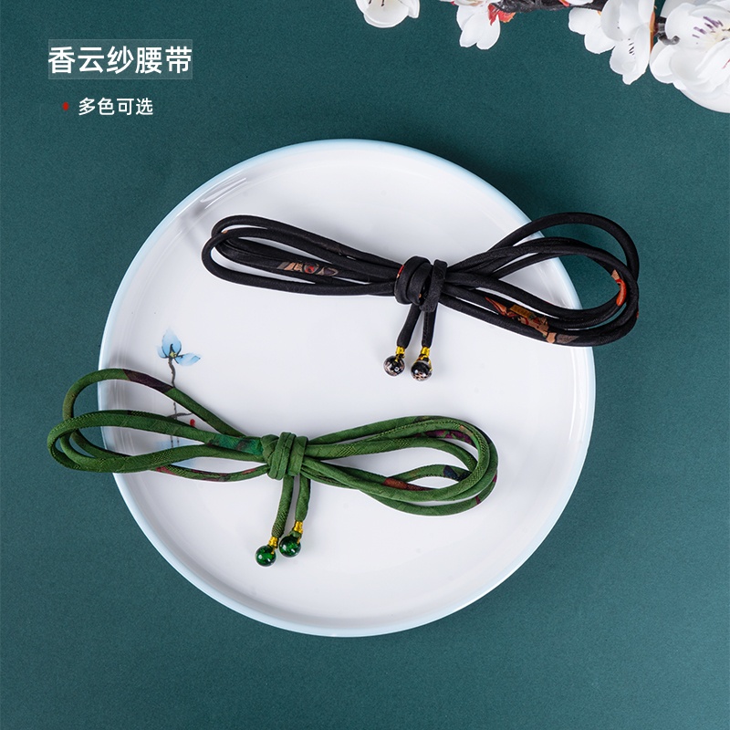 原创设计香云纱桑蚕丝细流苏腰带女生腰绳新中式简约百搭收腰腰链