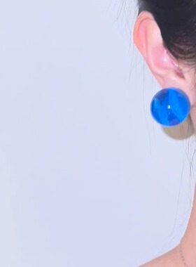 小众设计复古港风糖果色水滴透明蓝色圆球体耳夹无耳洞女网红爆款