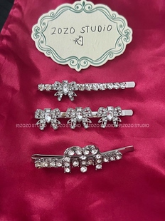 张元 气质甜美精致高级感缪系满钻蝴蝶结侧边发夹一字刘海夹 英同款