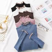 韩版 纯色半高领针织衫 木耳边秋冬套头修身 毛衣打底衫 女潮 长袖 新款