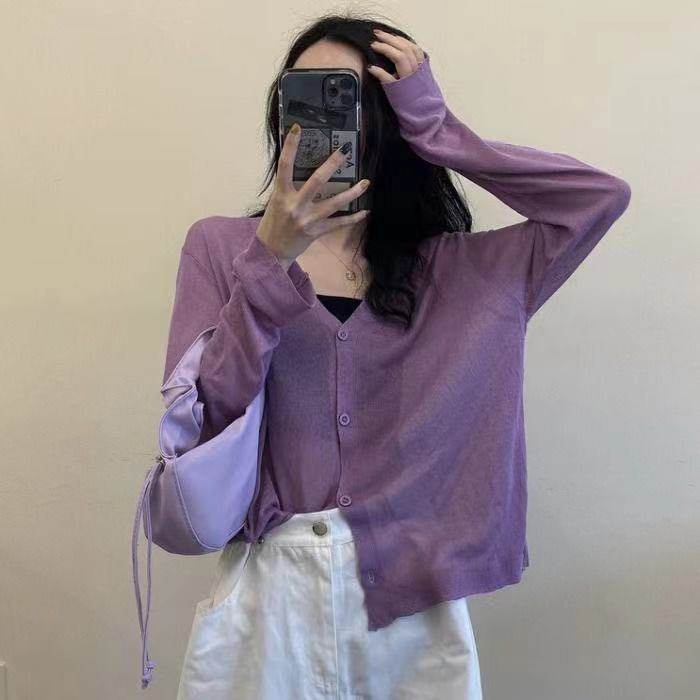 薄针织防晒外搭开衫女2024年夏季新款复古温柔风宽松百搭长袖上衣 - 璟丽美服饰出品