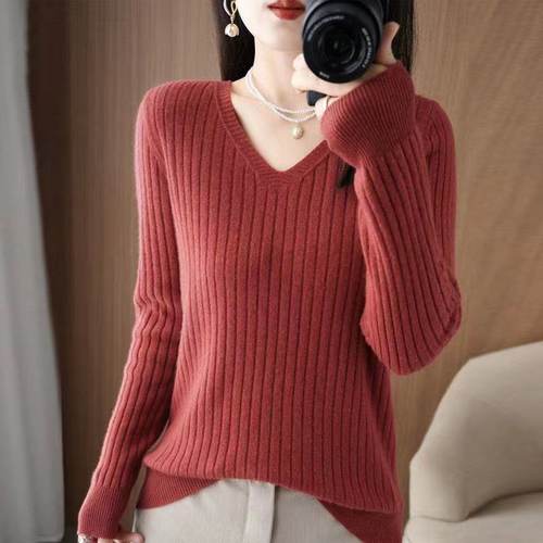 V领针织衫洋气外穿宽松套头