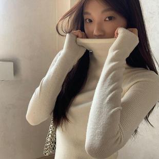 红人馆百搭针织衫女洋气韩版堆堆修身高领长袖打底内搭加厚毛衣女