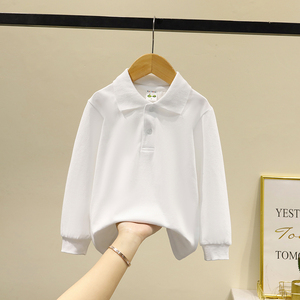 儿童白衬衫男童长袖纯棉春秋小学生校服女童白色衬衣男孩表演出服