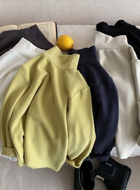 2025冬季新款儿童纯色百搭高领保暖内搭男女童软糯加厚德绒打底衫