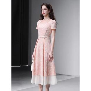 Fashion夏季 女装 Design 新款 收腰大摆赫本风显瘦连衣裙 法式 泡泡袖