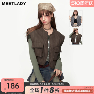 新款 MEETLADY短款 工装 马甲背心女2024春秋季 叠穿小个子外搭外套女