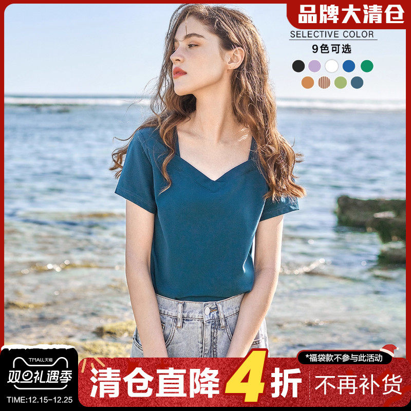 米莱达宽松新款韩版黑白色v领t恤