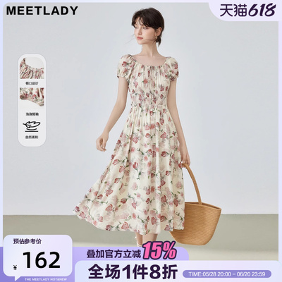泡泡袖碎花连衣裙女大摆裙法式