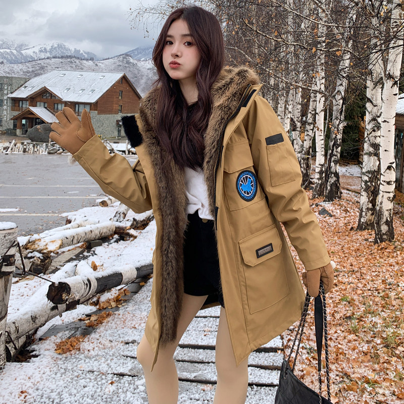 派克服女皮毛一体可拆卸冬季棉服2025新款皮草毛毛外套仿貂绒大衣