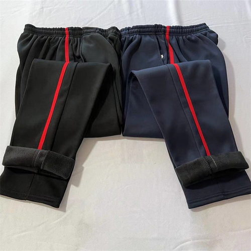 校服裤子冬季宽松一根红条加绒