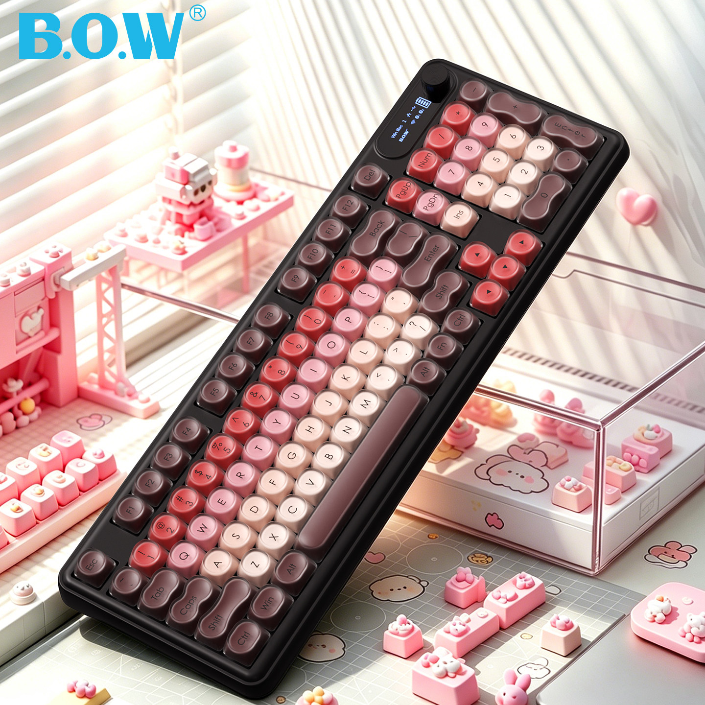 BOW航世 有线无线蓝牙三模键盘鼠标套装RGB背光高颜值打字办公