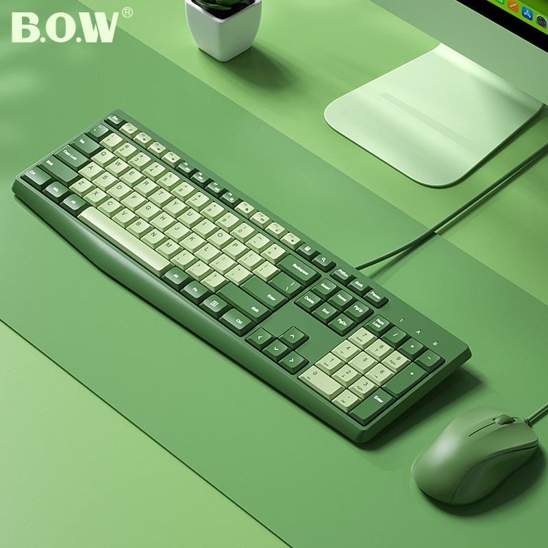 BOW 有线键盘鼠标套装外接笔记本电脑女生办公打字机械手感好