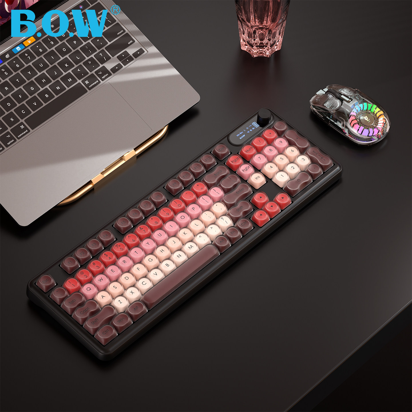 BOW航世 无线蓝牙有线三模键盘鼠标套装女生打字办公高颜值静音