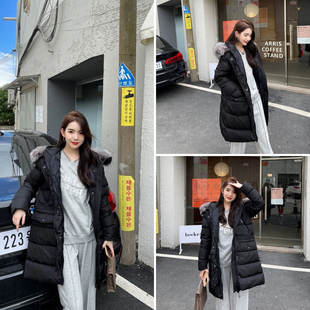 2025冬m蒙家魔王蒙口羽绒服女中长款大毛领收腰加厚连帽鹅绒外套