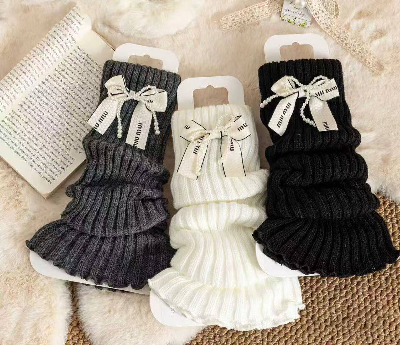 蝴蝶结袜套女秋冬款针织保暖堆堆袜小腿袜子百搭小腿套时尚女袜套