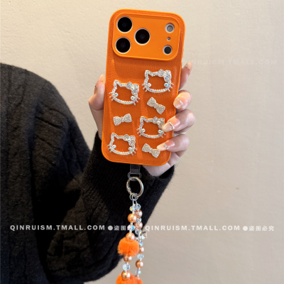 橙色立体水钻kt猫带手提斜挎