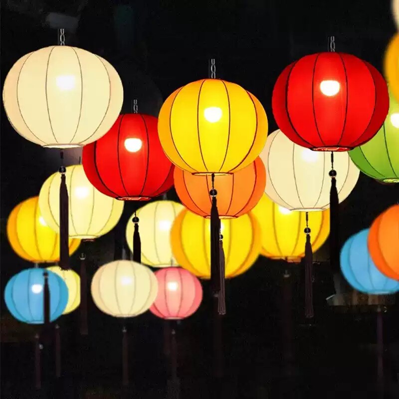 新中式布艺灯笼火锅店彩色圆形吊灯灯笼景区灯笼中秋国庆弹力布灯