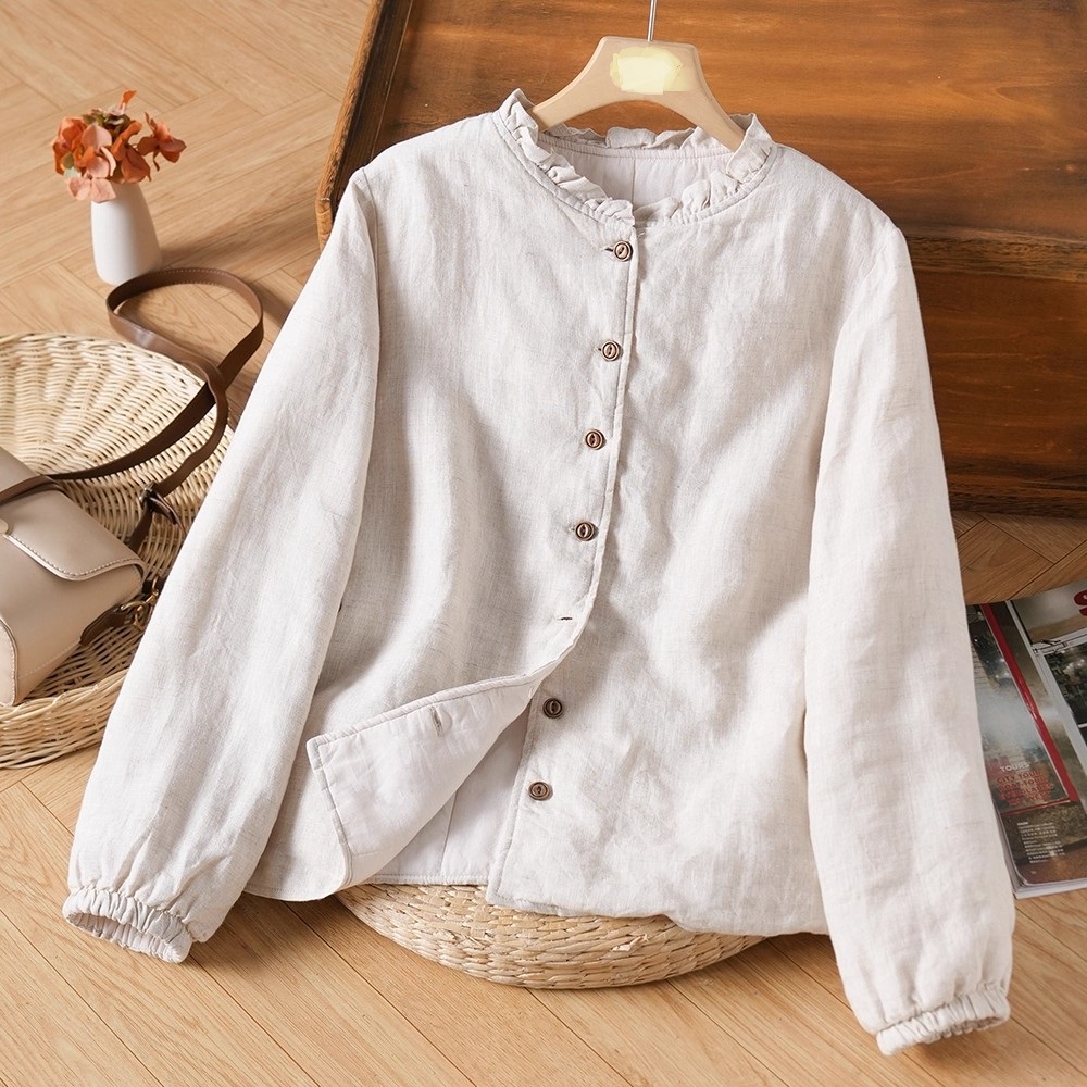 2025秋冬棉麻夹棉外套棉服加厚