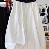 清仓尾货 a字过膝松紧腰长裙 高级感明线休闲显瘦工装 半身裙女夏季