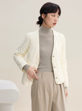 夹棉内胆女轻薄修身2026秋冬新款大衣内搭V领棉服短款打底薄棉衣
