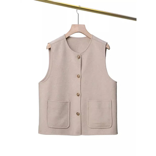 清仓捡漏~百搭杏色毛呢子马甲外套短款2025年春季新款开衫马夹女